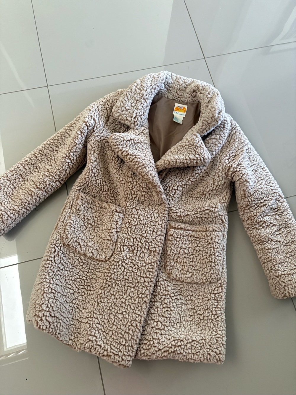Plush Teddy Coat in Beige